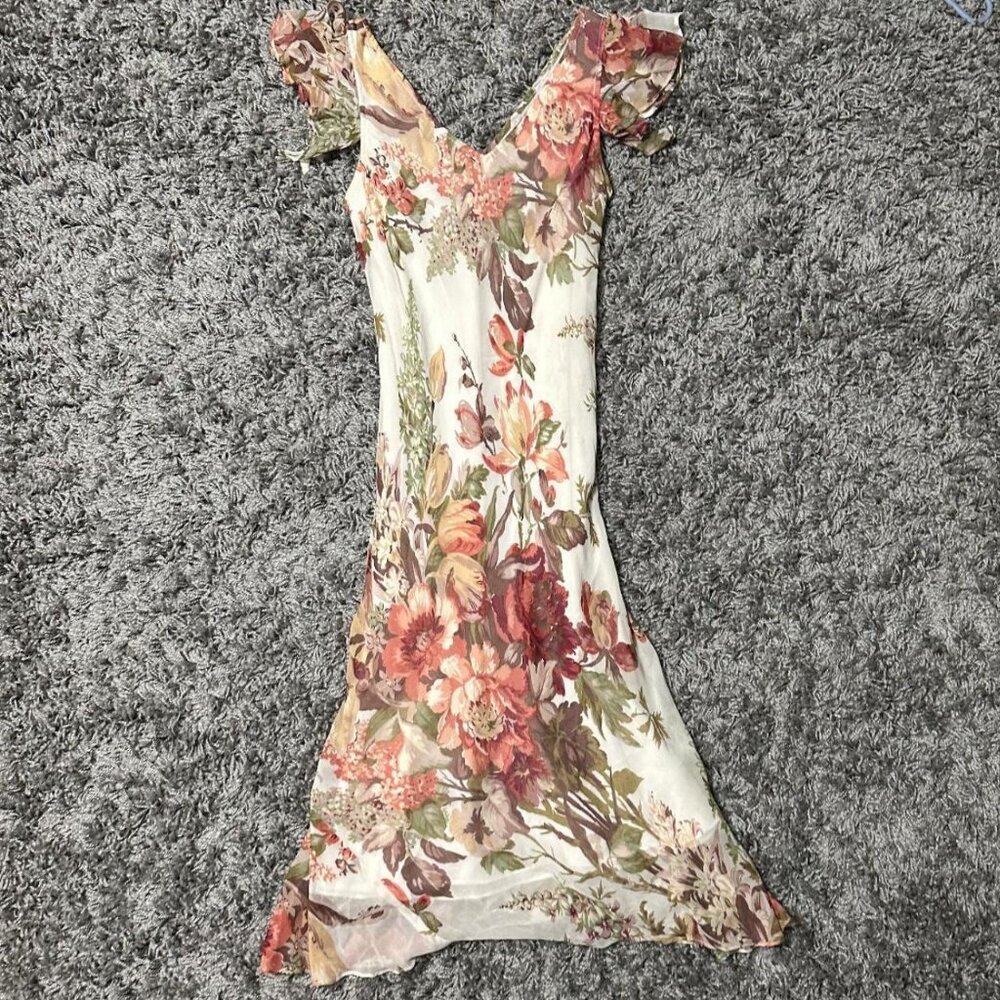 Vintage 90s Y2K Floral Flutter Split Sleeve Midi Dress